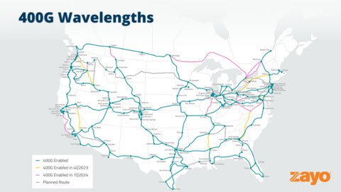 Zayo Bolsters Global Network Infrastructure, Increases Capacity to Meet Rapid Bandwidth Demand 1 Map of Zayo's 400G-enabled routes in North America. (Graphic: Business Wire)